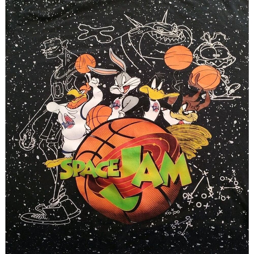 Men's Space Jam Run Squad Paint Splatter Galaxy Neon Glow Looney Tunes - Large
